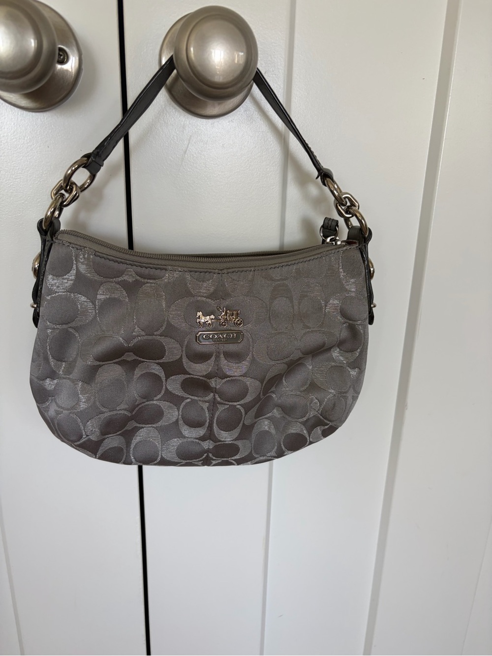 Coach Silver-Gray Signature Jacquard Shoulder Bag